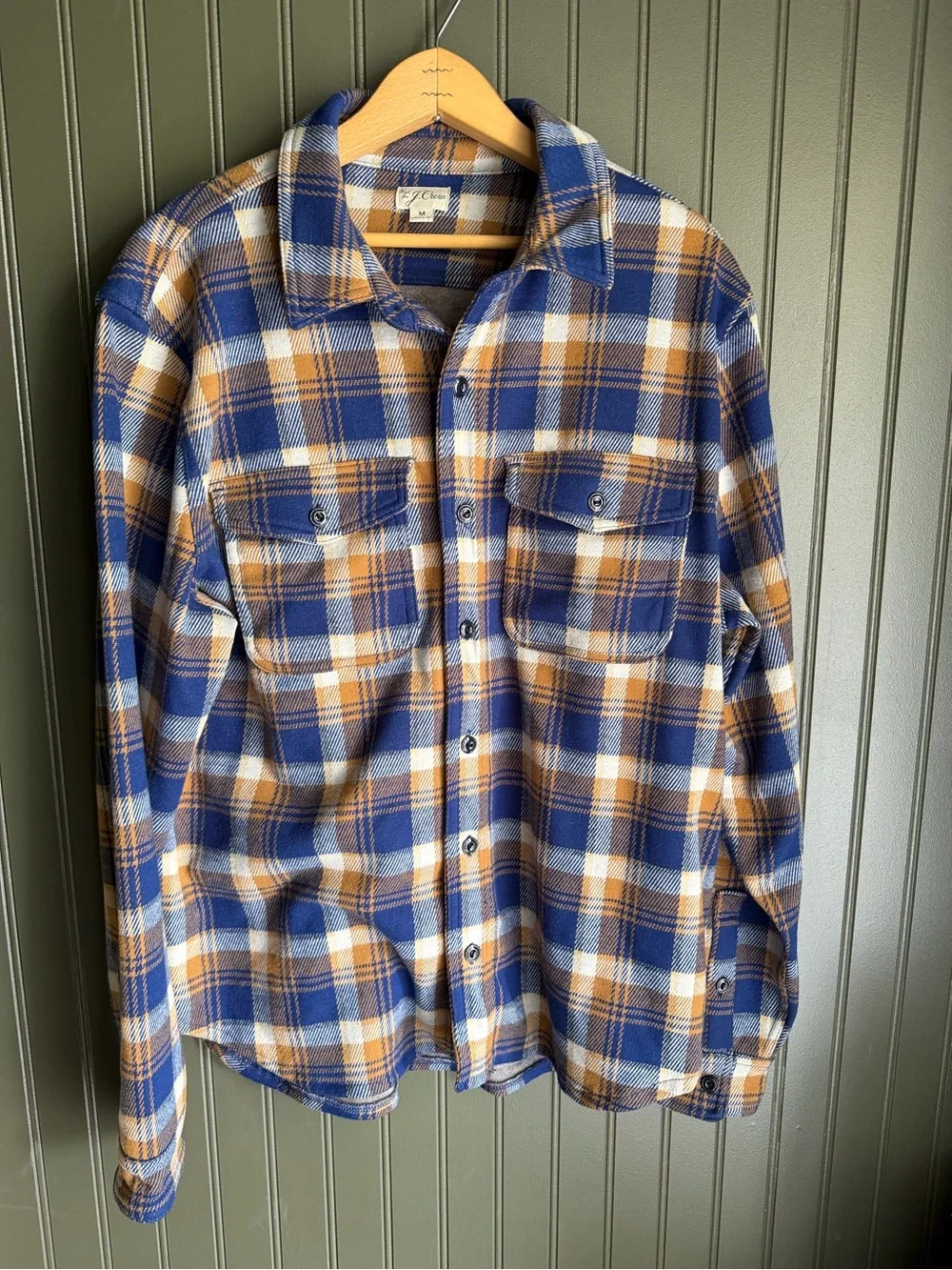 J. Crew thick Blue, Tan & White Plaid Button-Down Shirt